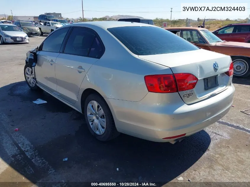 2012 Volkswagen Jetta 2.5L Se VIN: 3VWDX7AJ2CM324403 Lot: 40695550