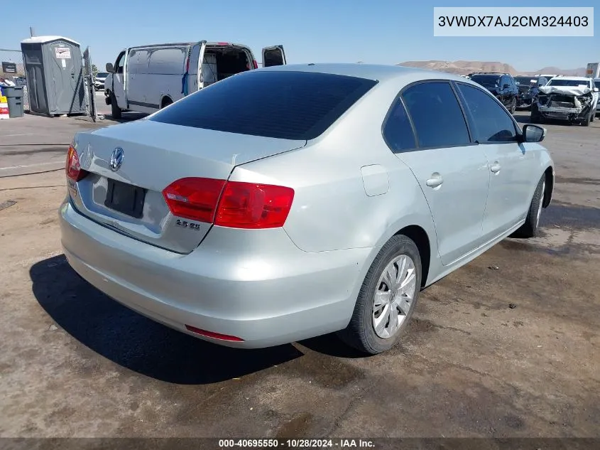 2012 Volkswagen Jetta 2.5L Se VIN: 3VWDX7AJ2CM324403 Lot: 40695550