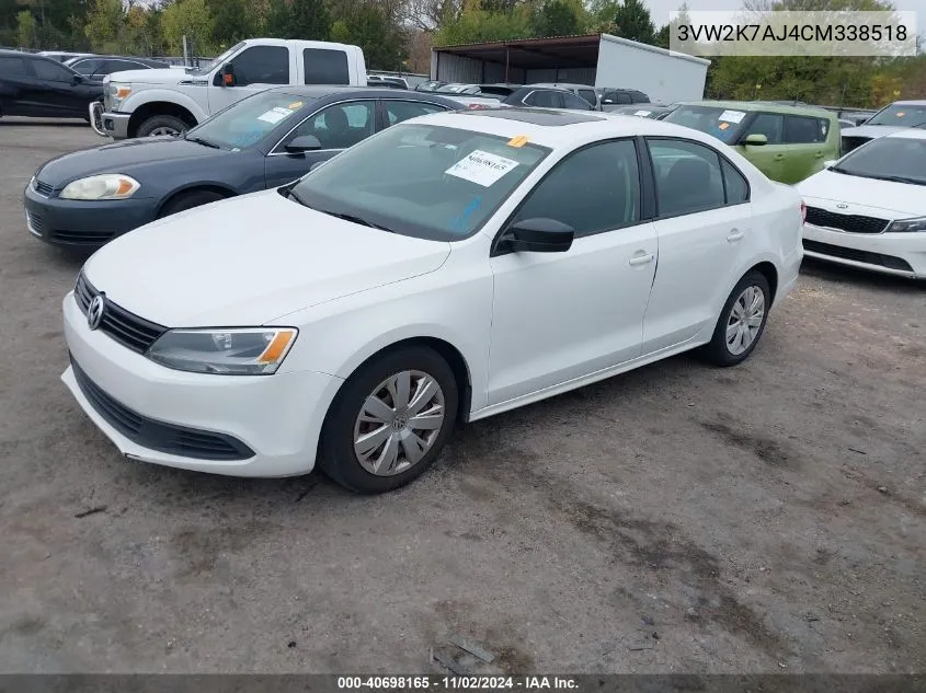 2012 Volkswagen Jetta 2.0L S VIN: 3VW2K7AJ4CM338518 Lot: 40698165