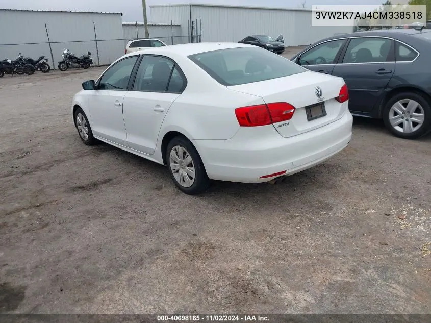 2012 Volkswagen Jetta 2.0L S VIN: 3VW2K7AJ4CM338518 Lot: 40698165