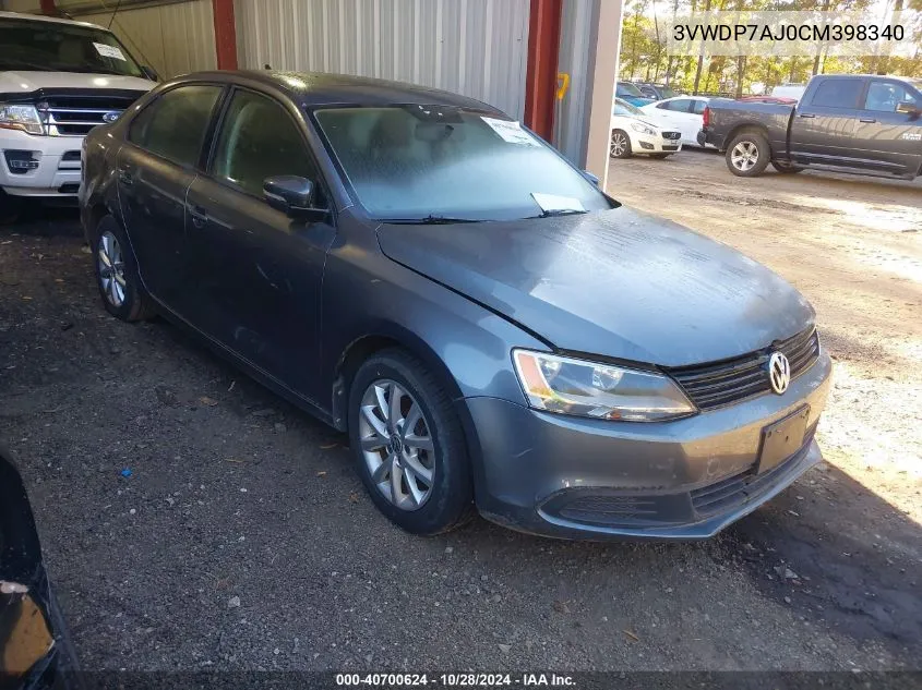 2012 Volkswagen Jetta Se VIN: 3VWDP7AJ0CM398340 Lot: 40700624