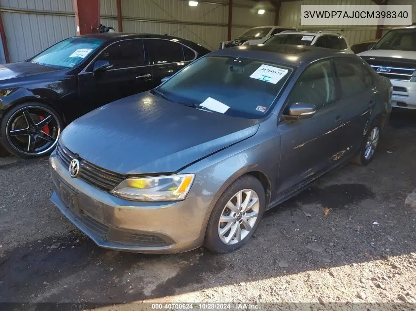 2012 Volkswagen Jetta Se VIN: 3VWDP7AJ0CM398340 Lot: 40700624