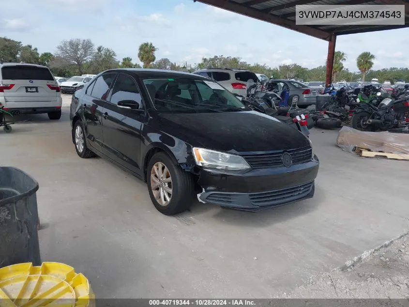 2012 Volkswagen Jetta 2.5L Se VIN: 3VWDP7AJ4CM374543 Lot: 40719344