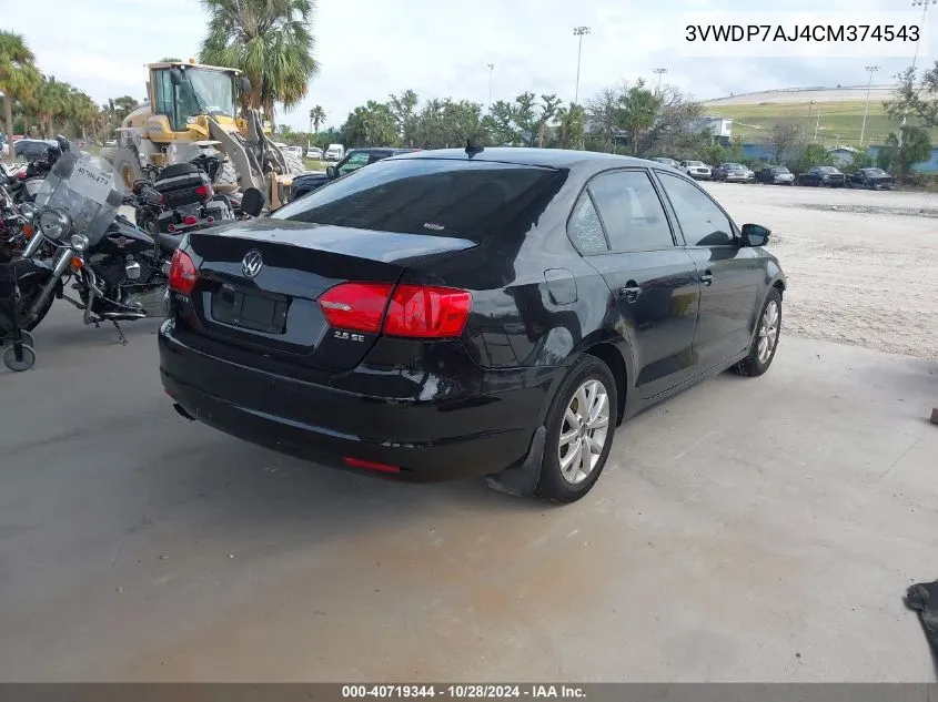 2012 Volkswagen Jetta 2.5L Se VIN: 3VWDP7AJ4CM374543 Lot: 40719344