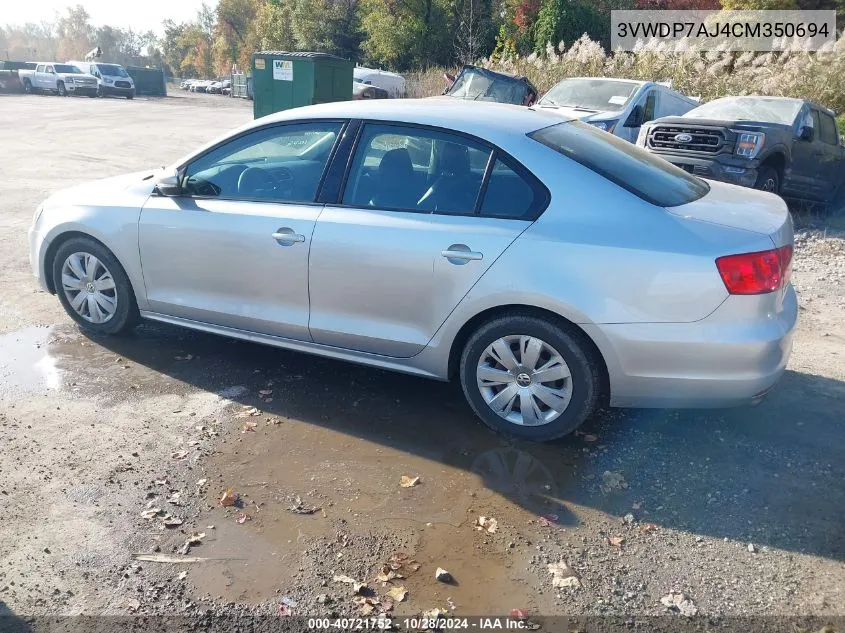 2012 Volkswagen Jetta 2.5L Se VIN: 3VWDP7AJ4CM350694 Lot: 40721752