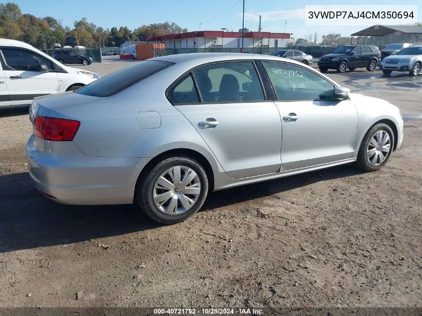 2012 Volkswagen Jetta 2.5L Se VIN: 3VWDP7AJ4CM350694 Lot: 40721752