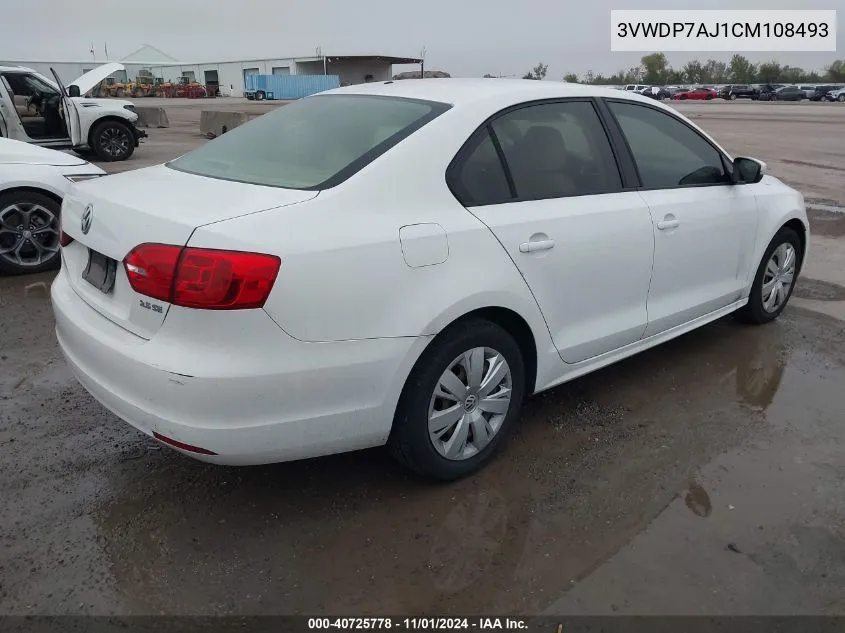 2012 Volkswagen Jetta 2.5L Se VIN: 3VWDP7AJ1CM108493 Lot: 40725778