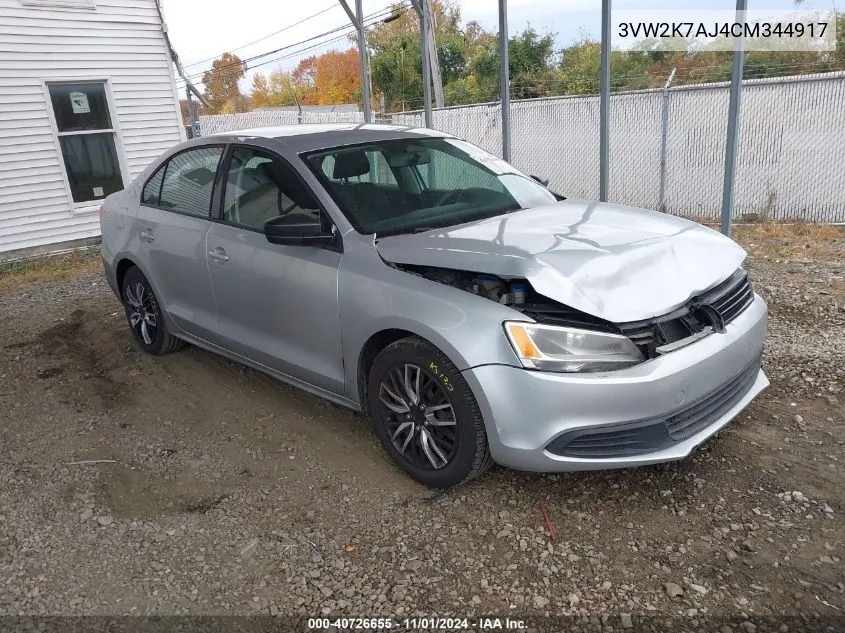 2012 Volkswagen Jetta 2.0L S VIN: 3VW2K7AJ4CM344917 Lot: 40726655