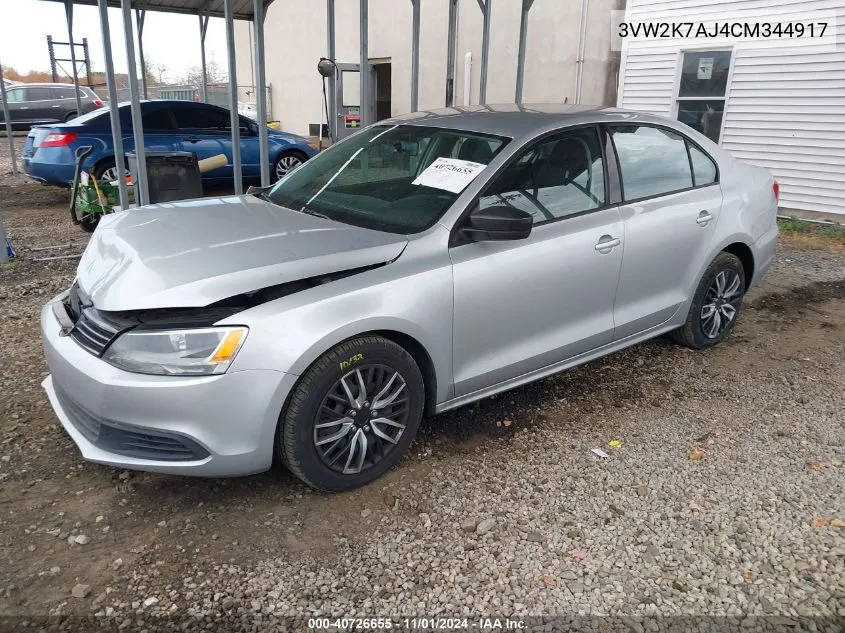 2012 Volkswagen Jetta 2.0L S VIN: 3VW2K7AJ4CM344917 Lot: 40726655