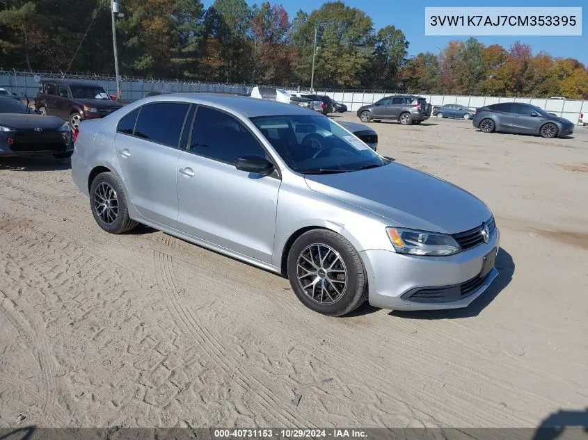 2012 Volkswagen Jetta 2.0L S VIN: 3VW1K7AJ7CM353395 Lot: 40731153