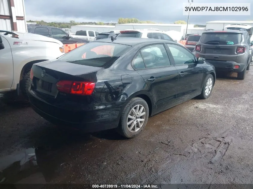 2012 Volkswagen Jetta 2.5L Se VIN: 3VWDP7AJ8CM102996 Lot: 40739919