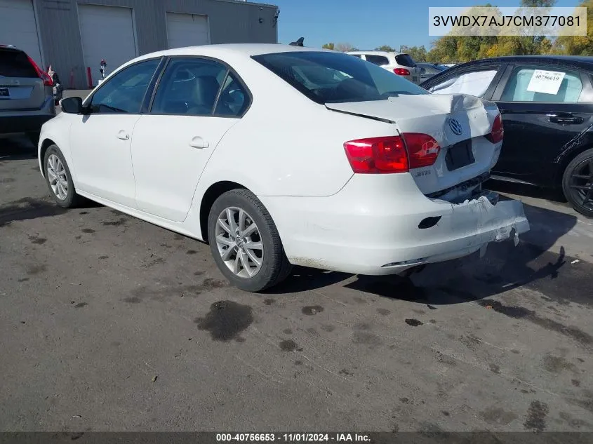 2012 Volkswagen Jetta 2.5L Se VIN: 3VWDX7AJ7CM377081 Lot: 40756653