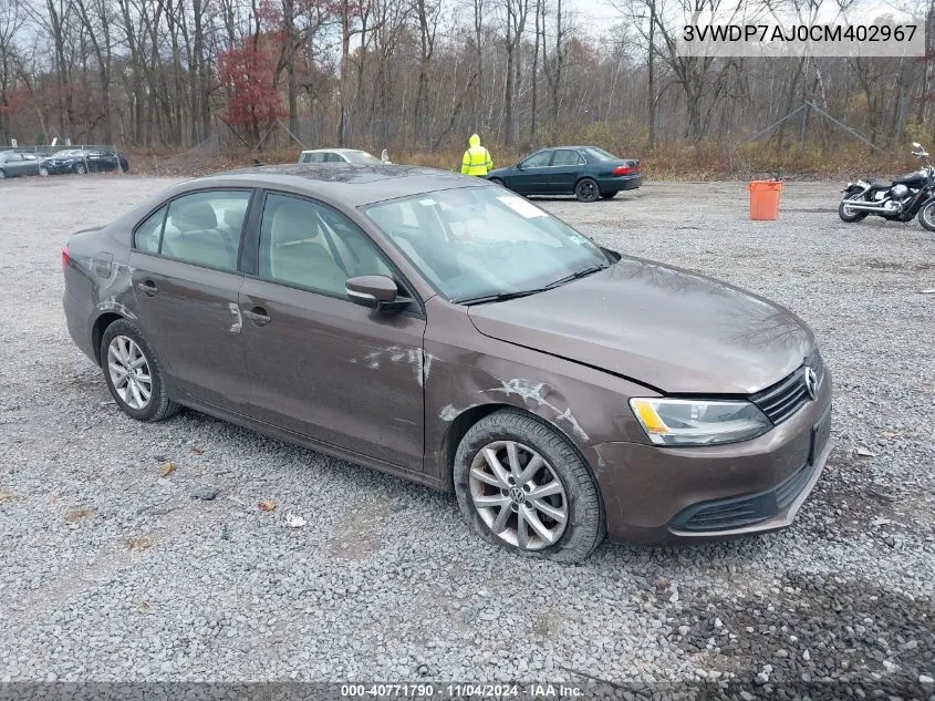 2012 Volkswagen Jetta 2.5L Se VIN: 3VWDP7AJ0CM402967 Lot: 40771790