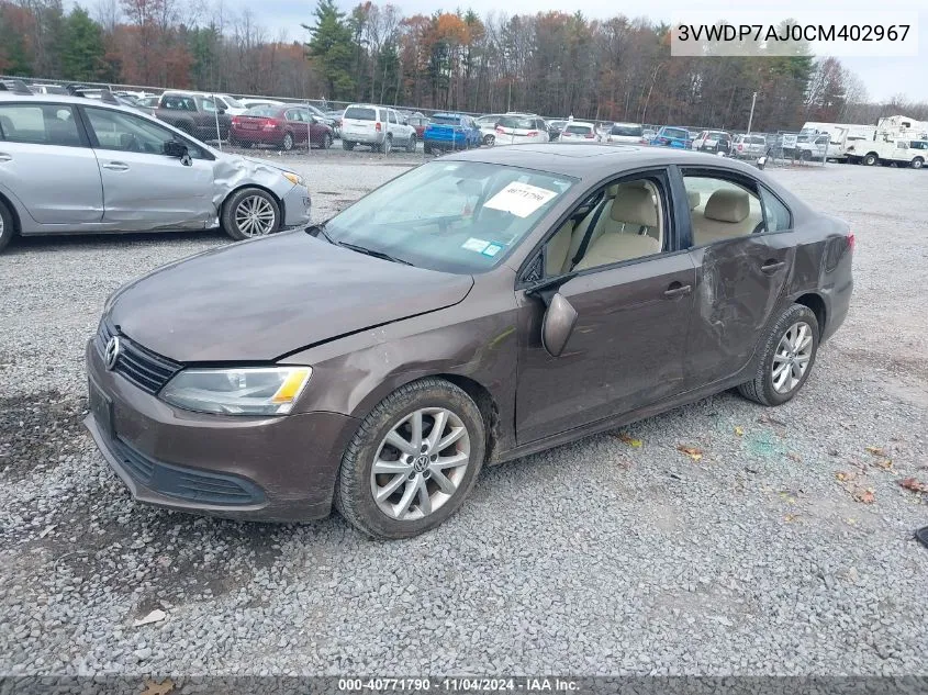 2012 Volkswagen Jetta 2.5L Se VIN: 3VWDP7AJ0CM402967 Lot: 40771790