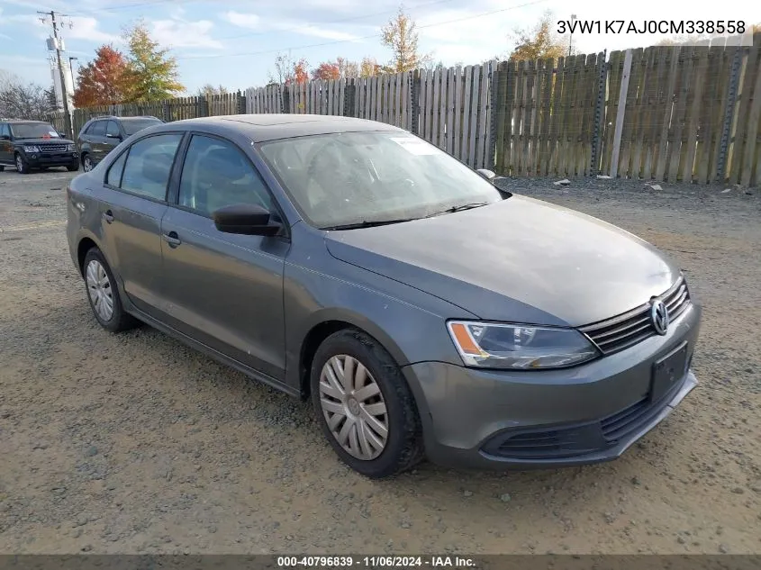 2012 Volkswagen Jetta 2.0L S VIN: 3VW1K7AJ0CM338558 Lot: 40796839