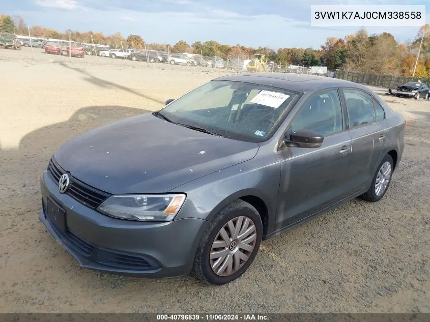 2012 Volkswagen Jetta 2.0L S VIN: 3VW1K7AJ0CM338558 Lot: 40796839