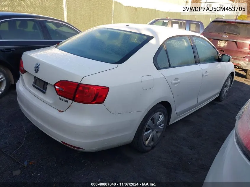 2012 Volkswagen Jetta 2.5L Se VIN: 3VWDP7AJ5CM453705 Lot: 40807849