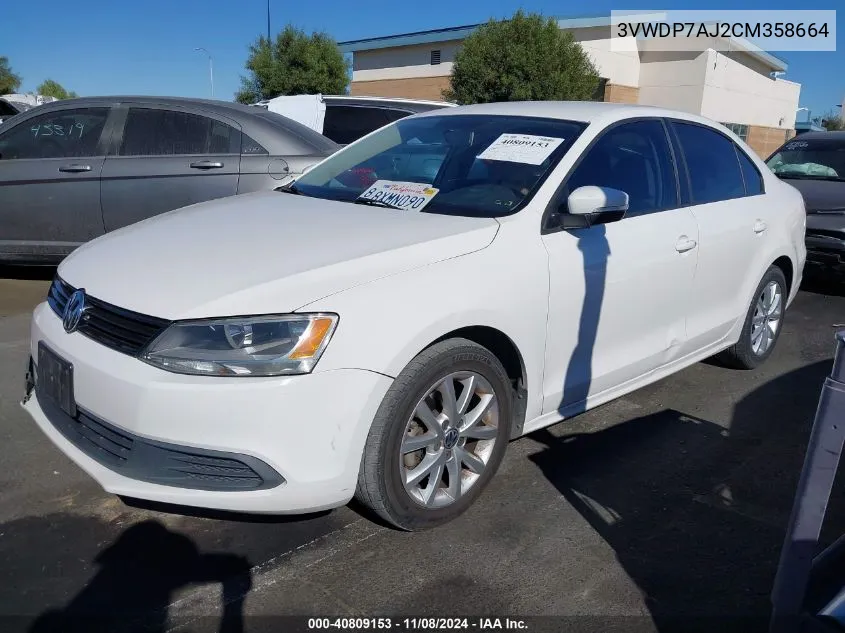 2012 Volkswagen Jetta 2.5L Se VIN: 3VWDP7AJ2CM358664 Lot: 40809153