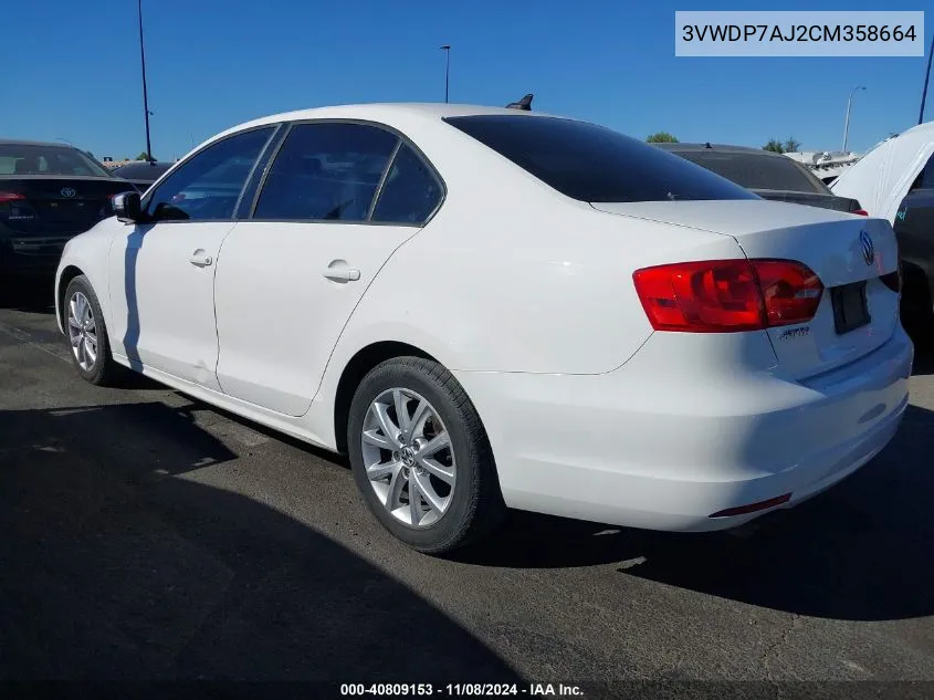 2012 Volkswagen Jetta 2.5L Se VIN: 3VWDP7AJ2CM358664 Lot: 40809153