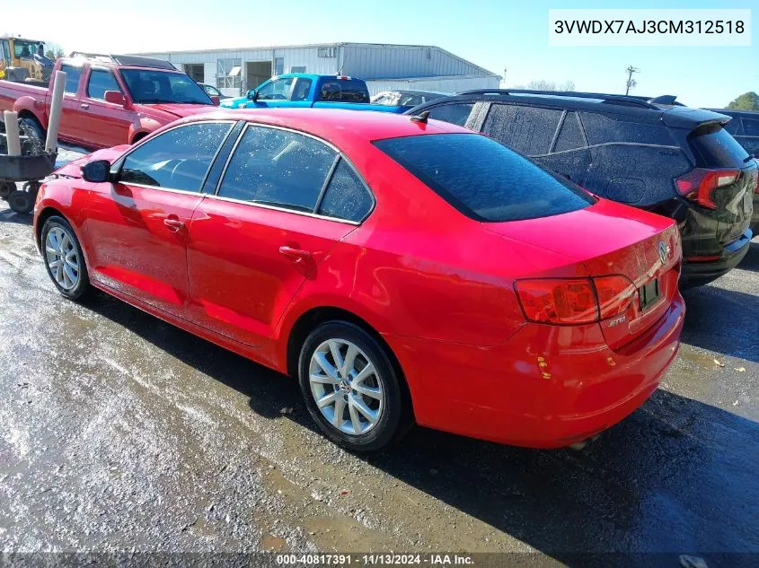 2012 Volkswagen Jetta 2.5L Se VIN: 3VWDX7AJ3CM312518 Lot: 40817391