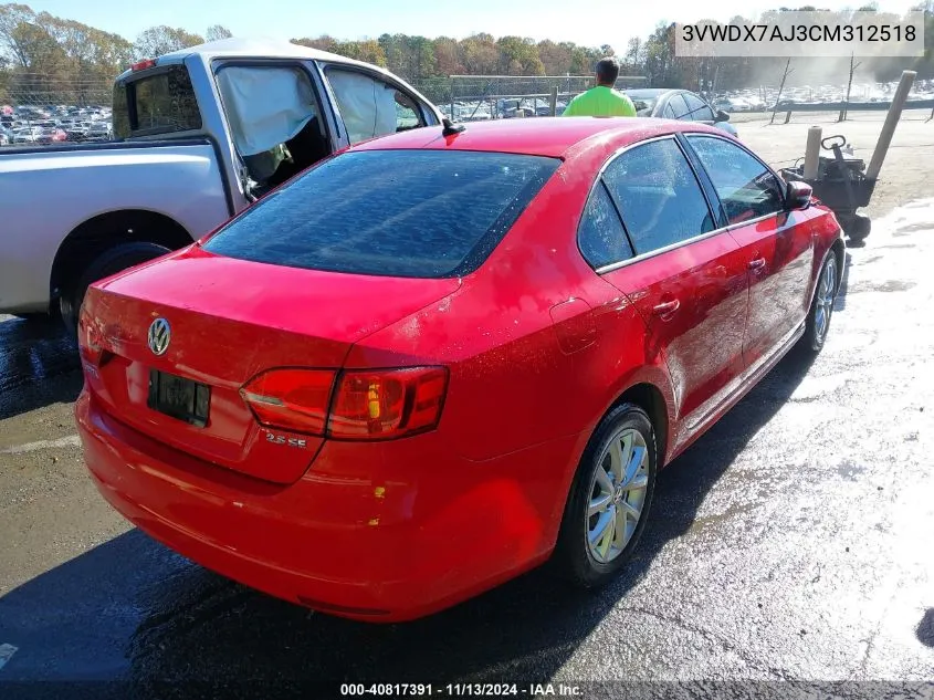 2012 Volkswagen Jetta 2.5L Se VIN: 3VWDX7AJ3CM312518 Lot: 40817391