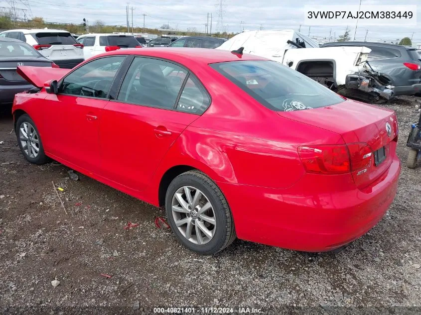 2012 Volkswagen Jetta 2.5L Se VIN: 3VWDP7AJ2CM383449 Lot: 40821401