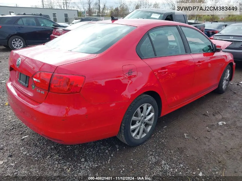 2012 Volkswagen Jetta 2.5L Se VIN: 3VWDP7AJ2CM383449 Lot: 40821401