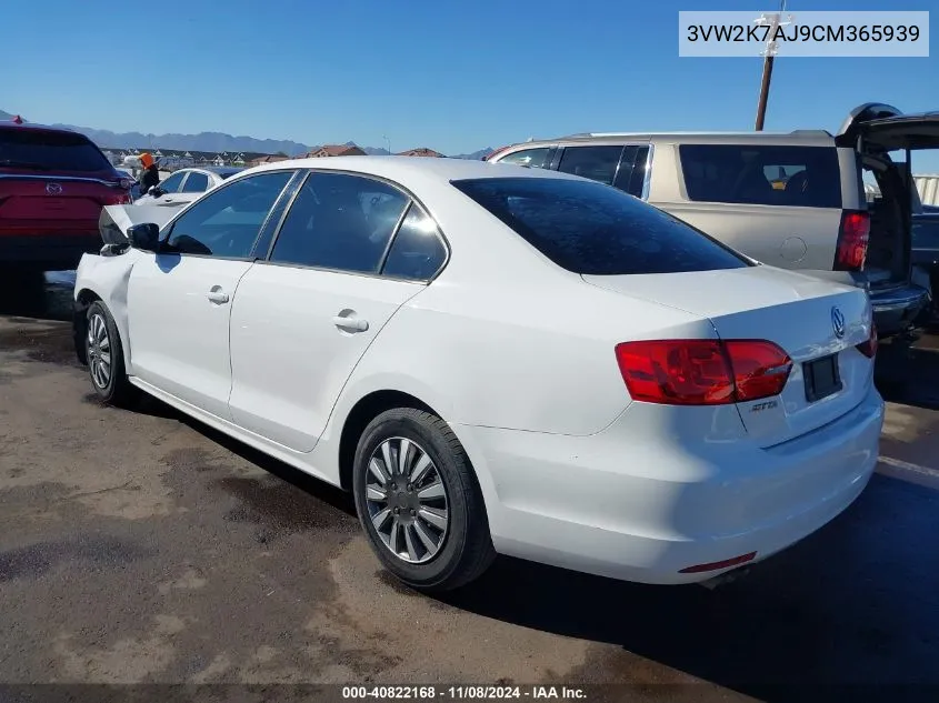 2012 Volkswagen Jetta 2.0L S VIN: 3VW2K7AJ9CM365939 Lot: 40822168