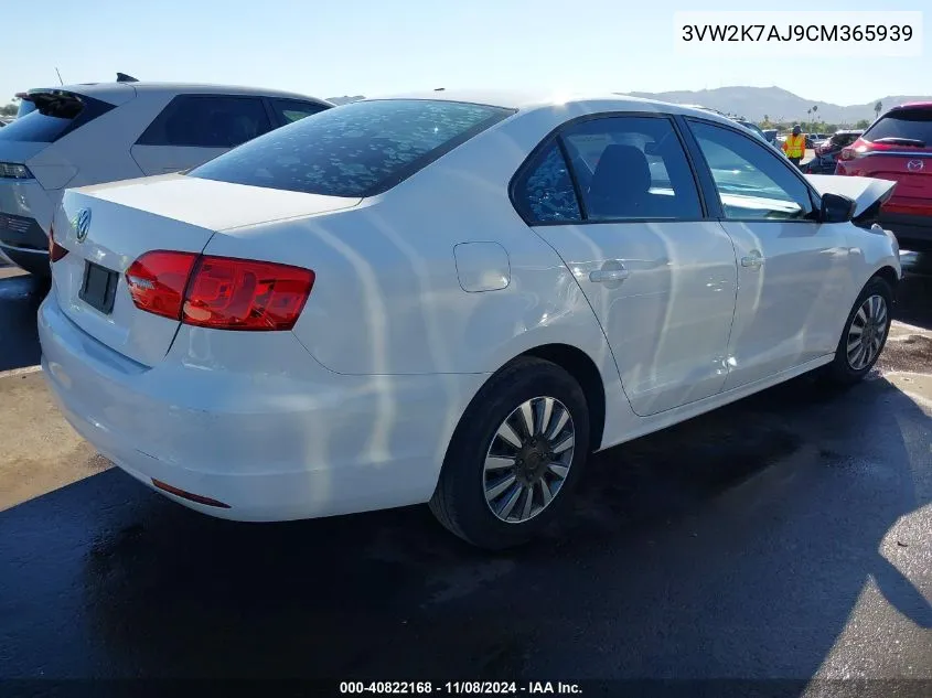 2012 Volkswagen Jetta 2.0L S VIN: 3VW2K7AJ9CM365939 Lot: 40822168