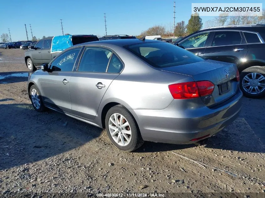 2012 Volkswagen Jetta 2.5L Se VIN: 3VWDX7AJ2CM307455 Lot: 40830612