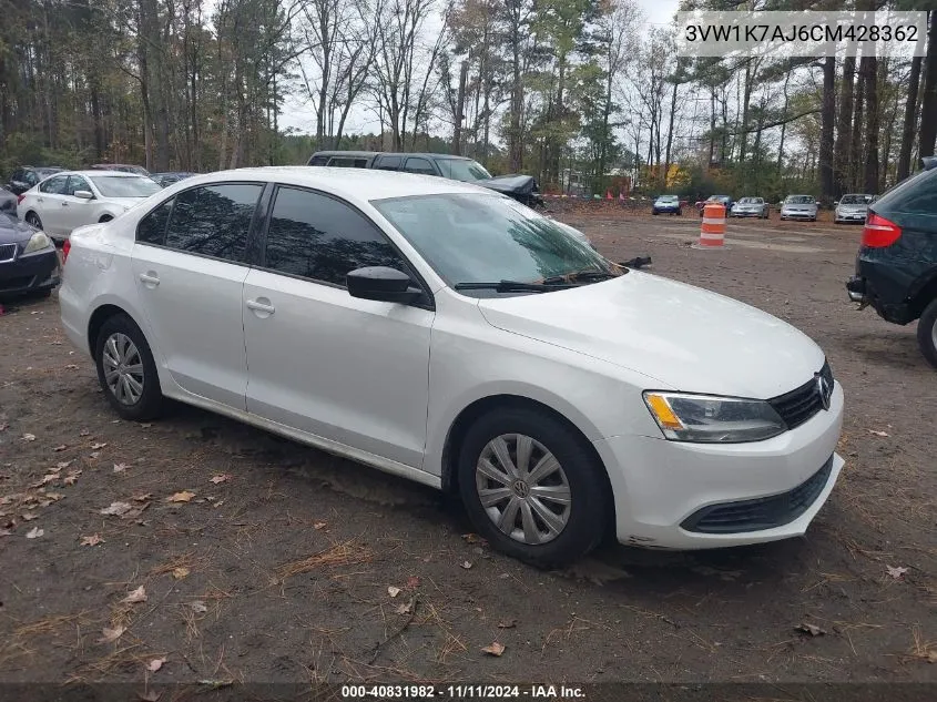 2012 Volkswagen Jetta S VIN: 3VW1K7AJ6CM428362 Lot: 40831982