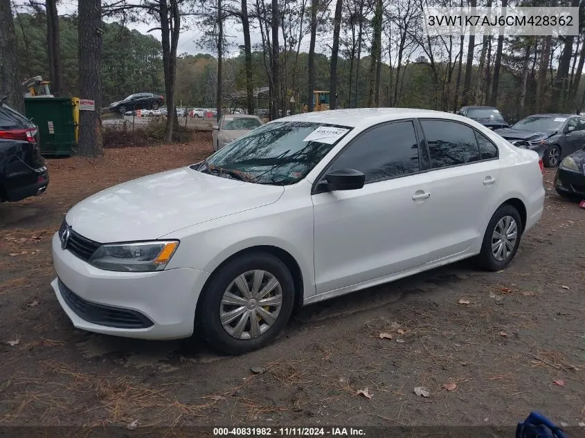 2012 Volkswagen Jetta S VIN: 3VW1K7AJ6CM428362 Lot: 40831982