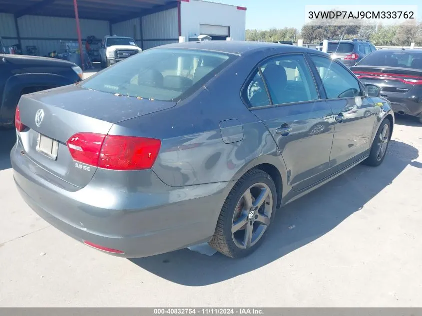 2012 Volkswagen Jetta 2.5L Se VIN: 3VWDP7AJ9CM333762 Lot: 40832754