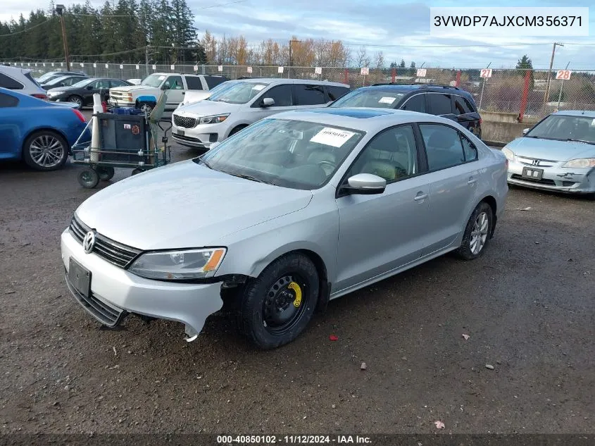 2012 Volkswagen Jetta 2.5L Se VIN: 3VWDP7AJXCM356371 Lot: 40850102