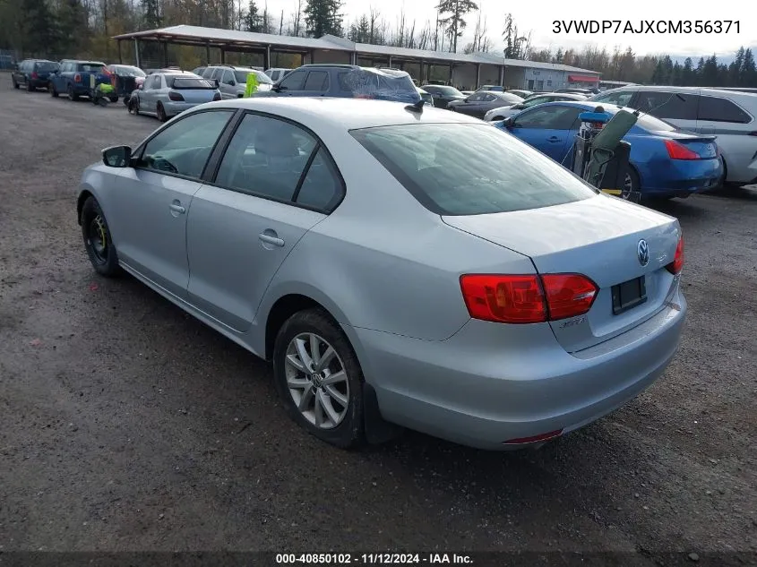 2012 Volkswagen Jetta 2.5L Se VIN: 3VWDP7AJXCM356371 Lot: 40850102