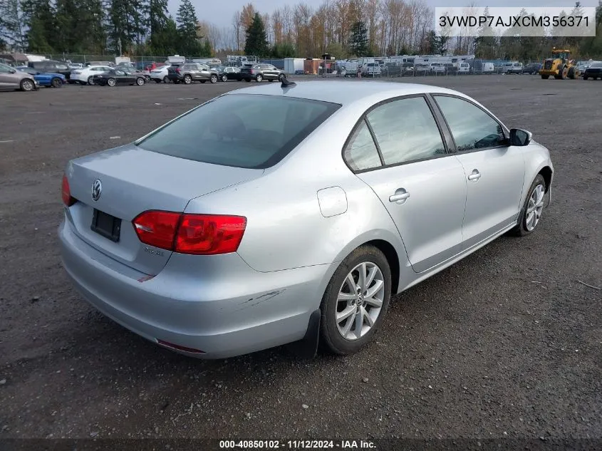 2012 Volkswagen Jetta 2.5L Se VIN: 3VWDP7AJXCM356371 Lot: 40850102