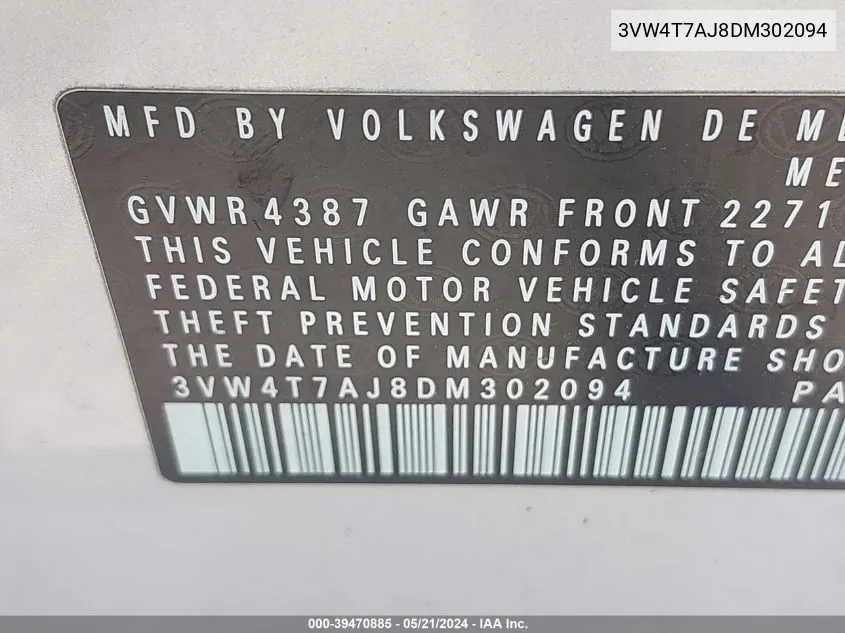 3VW4T7AJ8DM302094 2013 Volkswagen Jetta Gli Autobahn W/Nav