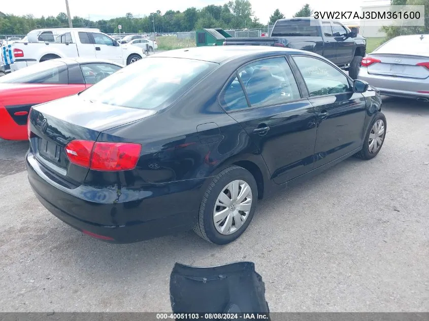 3VW2K7AJ3DM361600 2013 Volkswagen Jetta 2.0L S