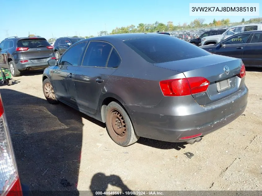 2013 Volkswagen Jetta 2.0L S VIN: 3VW2K7AJ8DM385181 Lot: 40549561