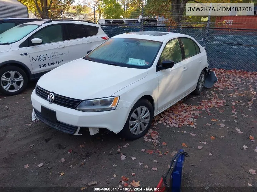 2013 Volkswagen Jetta 2.0L S VIN: 3VW2K7AJ4DM403708 Lot: 40603117