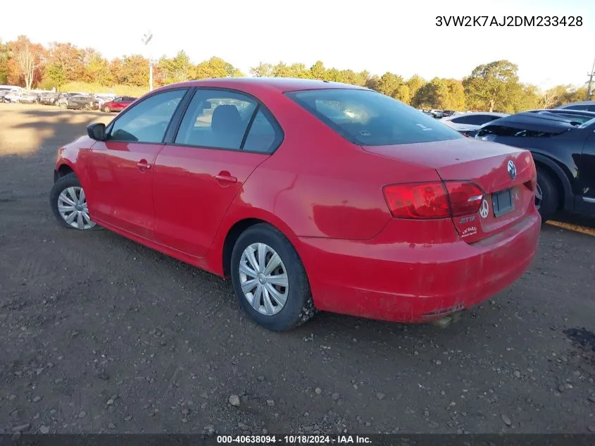 2013 Volkswagen Jetta 2.0L S VIN: 3VW2K7AJ2DM233428 Lot: 40638094