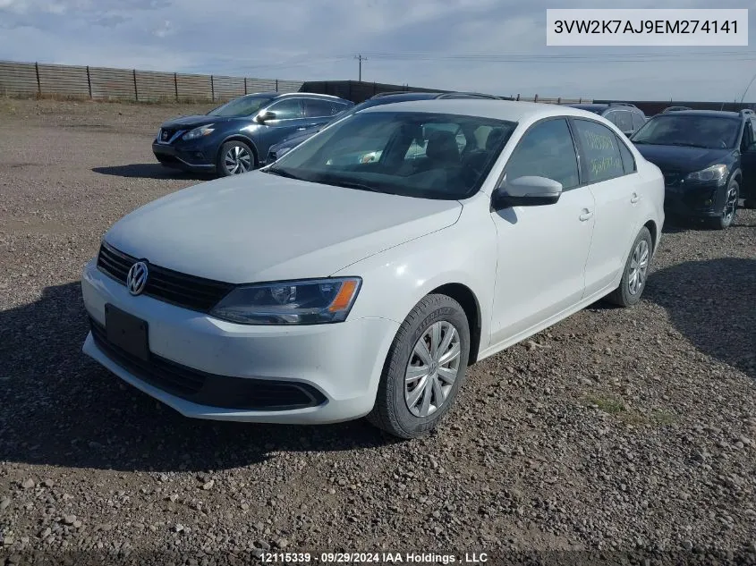 2014 Volkswagen Jetta S VIN: 3VW2K7AJ9EM274141 Lot: 12115339