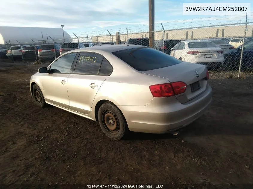 2014 Volkswagen Jetta Sedan VIN: 3VW2K7AJ4EM252807 Lot: 12149147