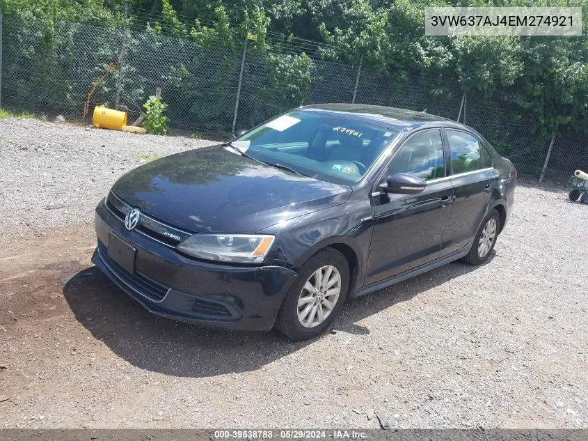 2014 Volkswagen Jetta Hybrid Se VIN: 3VW637AJ4EM274921 Lot: 39538290