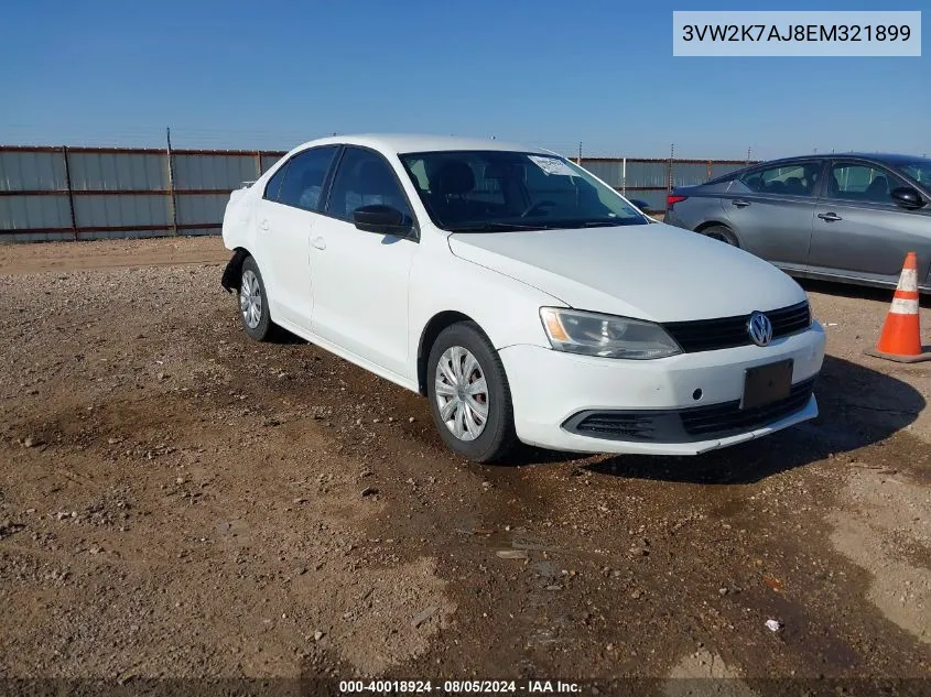 2014 Volkswagen Jetta 2.0L S VIN: 3VW2K7AJ8EM321899 Lot: 40018924