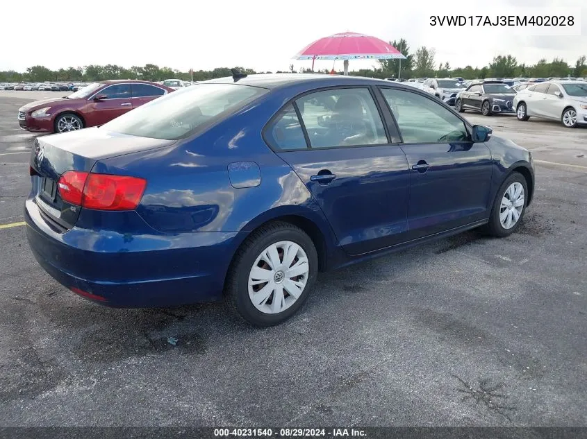 2014 Volkswagen Jetta 1.8T Se VIN: 3VWD17AJ3EM402028 Lot: 40231540