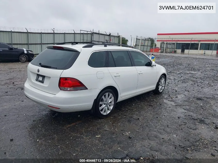 2014 Volkswagen Jetta Sportwagen 2.0L Tdi VIN: 3VWML7AJ0EM624701 Lot: 40446713