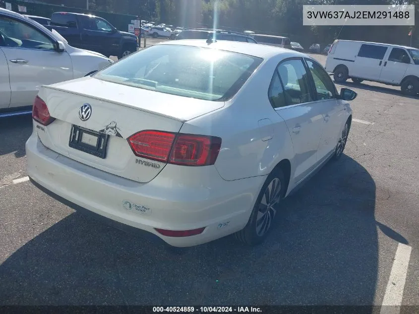 2014 Volkswagen Jetta Hybrid Sel Premium VIN: 3VW637AJ2EM291488 Lot: 40524859