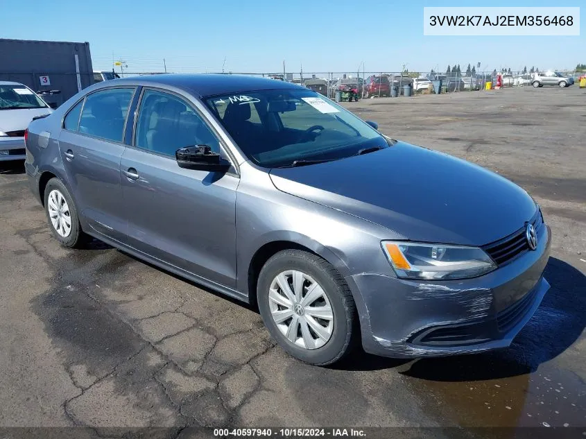 2014 Volkswagen Jetta 2.0L S VIN: 3VW2K7AJ2EM356468 Lot: 40597940