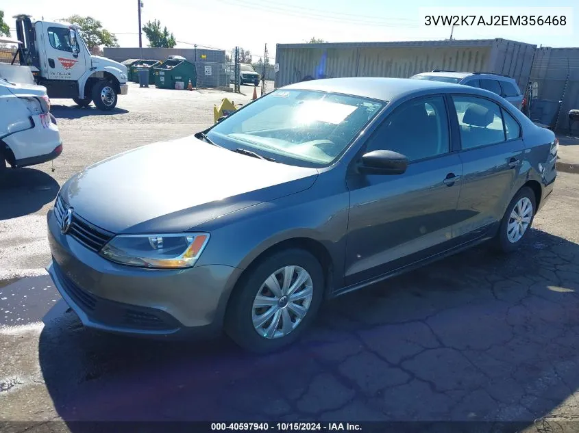 2014 Volkswagen Jetta 2.0L S VIN: 3VW2K7AJ2EM356468 Lot: 40597940